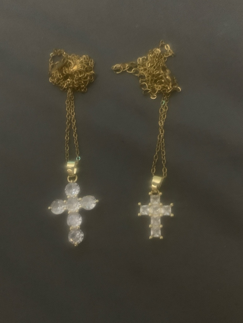 Gold Cross Pendant Necklace with Clear Stones - Women Jewelry